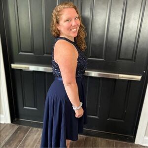 Chic Navy Blue High Low Dress